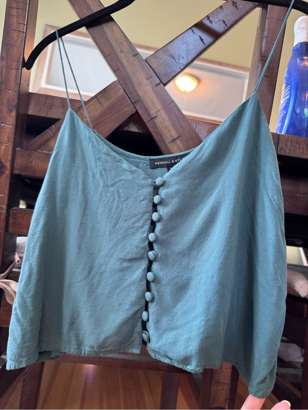 Kendall & Kylie Teal Covered-Button Spaghetti Strap Camisole